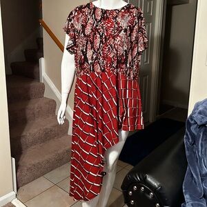 Red Multicolor Hi Low Pepblum Top